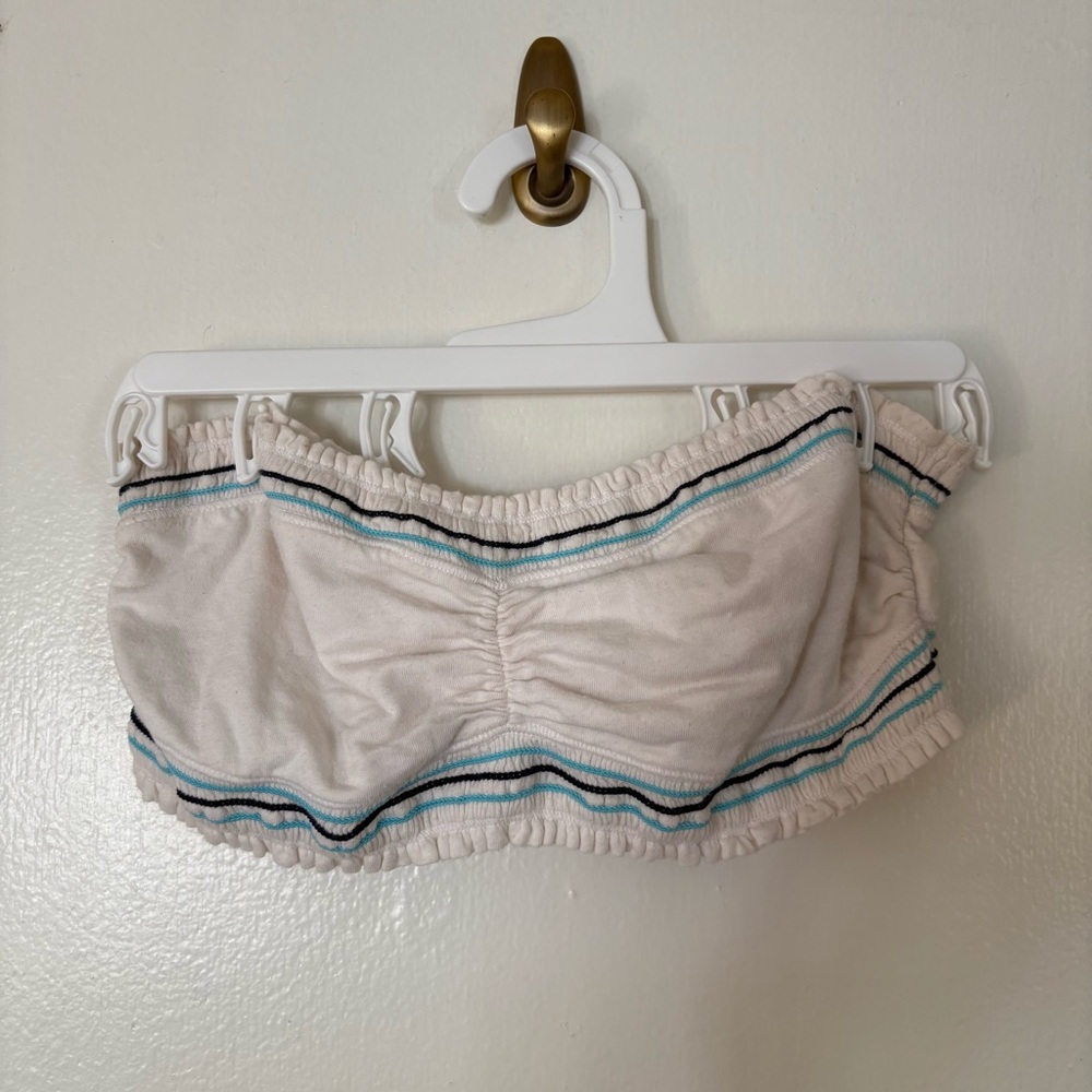 Hollister White and Blue Striped Bandeau Top
